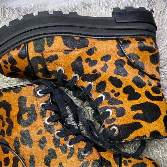 SCHUTZ Maylova Leopard Calf Hair Combat Womens Ankle Boots - Picture 7 of 15